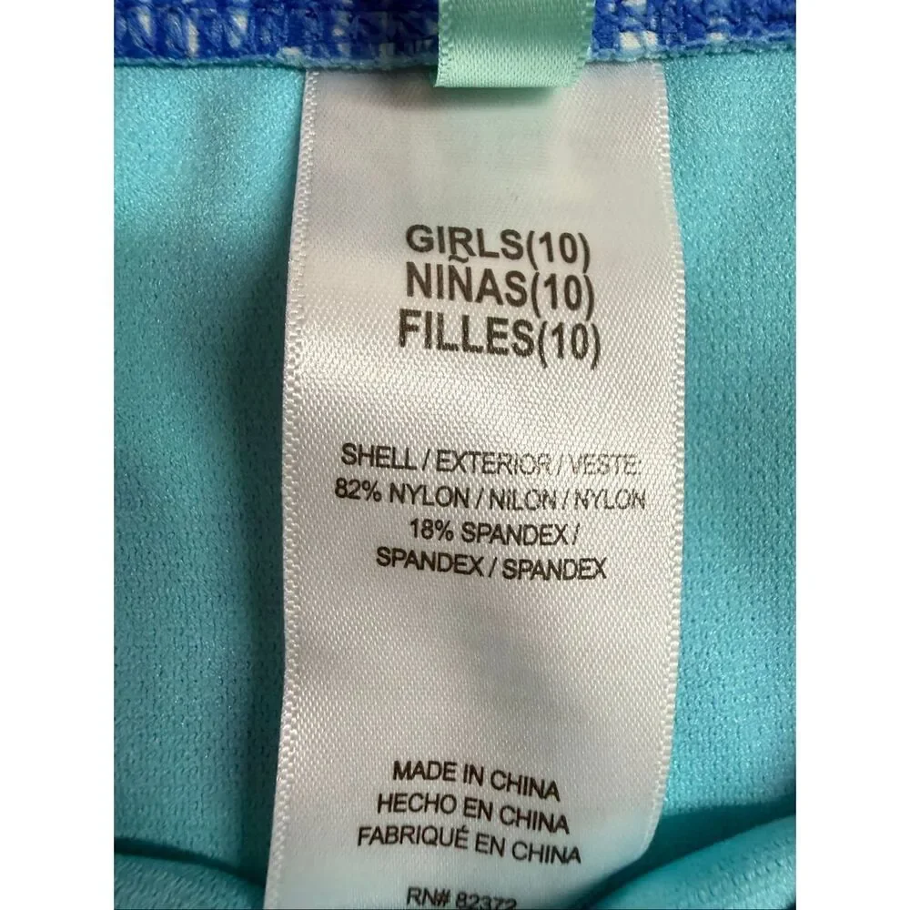 Breaking Waves Girls Size 10 Blue White Tankini Swimsuit 2 Piece UPF Beach Pool